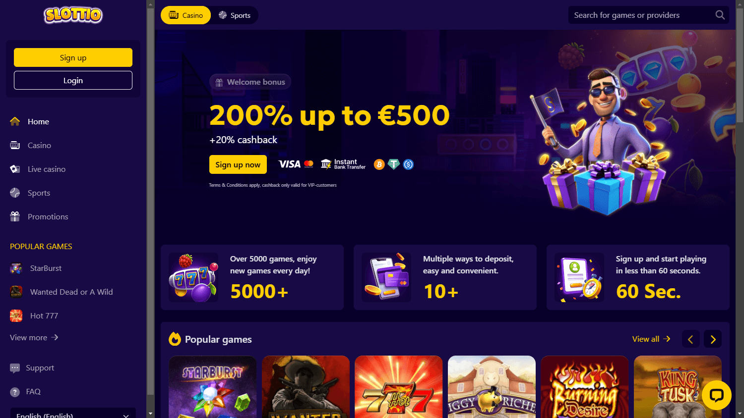 Slottio Casino Screenshot für Desktop